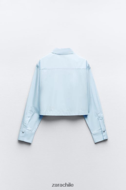 ropa cl Zara mujer camisa corta de popelina con tachuelas cielo azul JJ06N4424