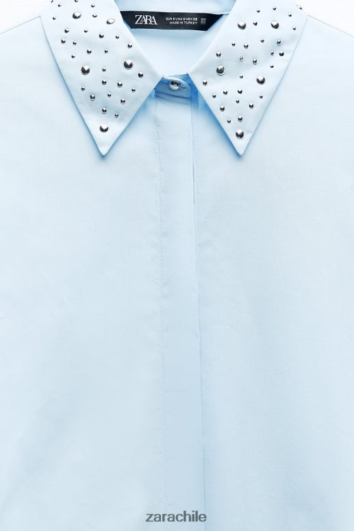 ropa cl Zara mujer camisa corta de popelina con tachuelas cielo azul JJ06N4424
