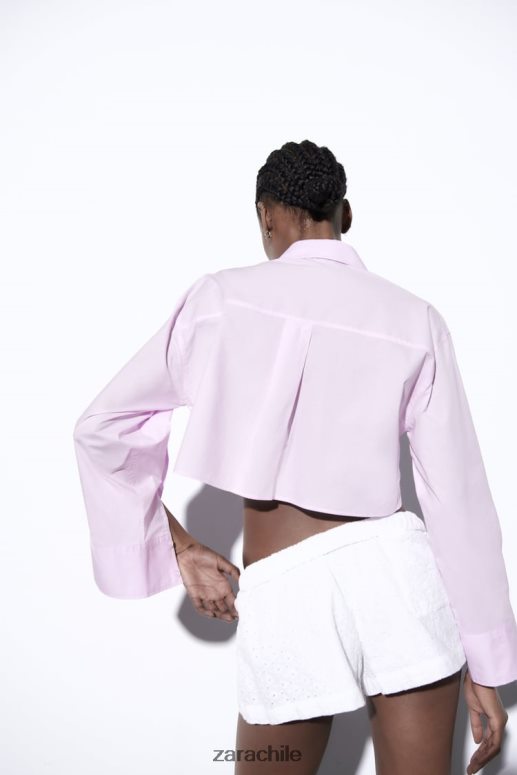 ropa cl Zara mujer camisa corta de popelina malva claro JJ06N4442