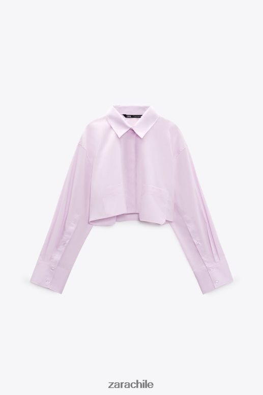 ropa cl Zara mujer camisa corta de popelina malva claro JJ06N4442