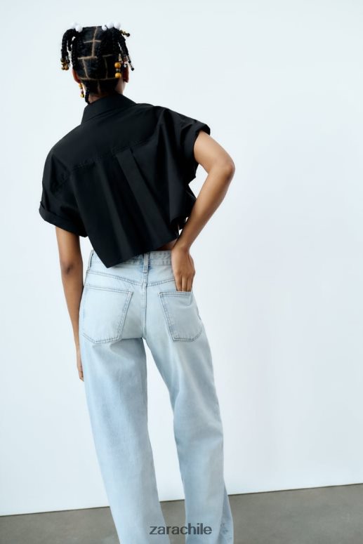 ropa cl Zara mujer camisa corta de popelina negro JJ06N4415