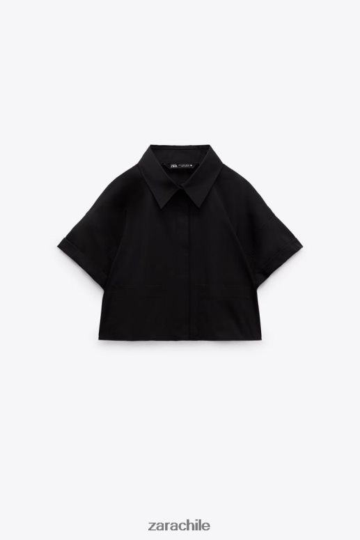 ropa cl Zara mujer camisa corta de popelina negro JJ06N4415