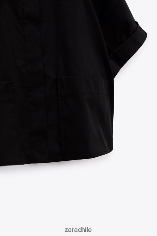 ropa cl Zara mujer camisa corta de popelina negro JJ06N4415
