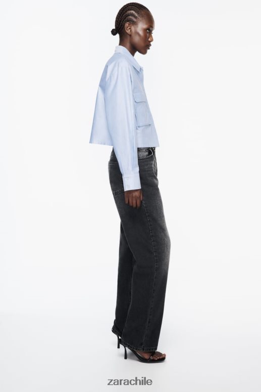 ropa cl Zara mujer camisa corta tipo oxford azul blanco JJ06N4352