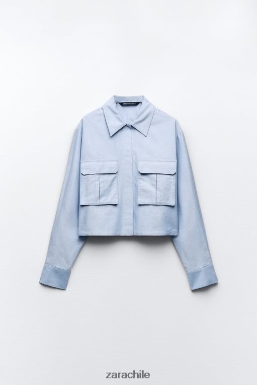 ropa cl Zara mujer camisa corta tipo oxford azul blanco JJ06N4352