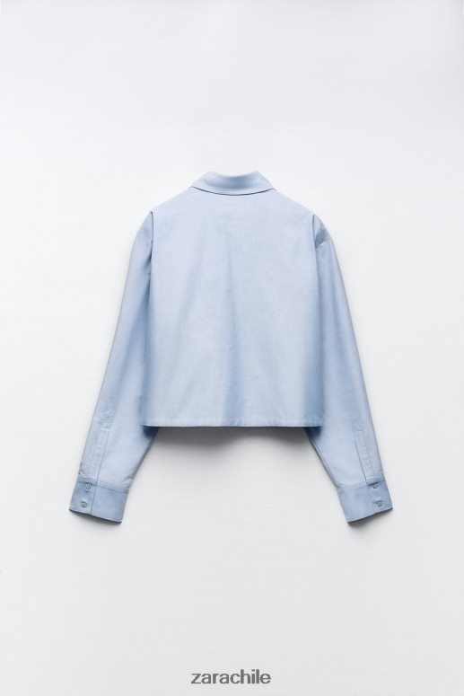 ropa cl Zara mujer camisa corta tipo oxford azul blanco JJ06N4352