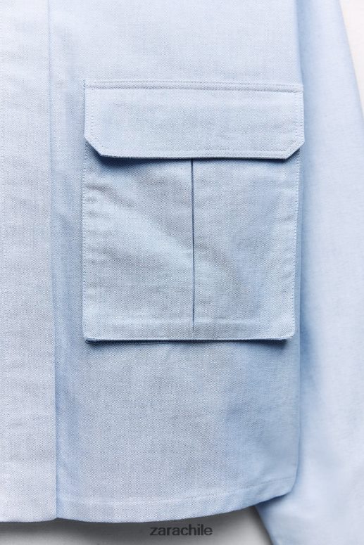 ropa cl Zara mujer camisa corta tipo oxford azul blanco JJ06N4352