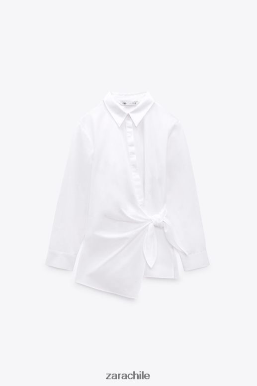 ropa cl Zara mujer camisa cruzada de popelina blanco JJ06N4332