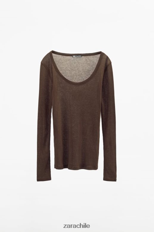 ropa cl Zara mujer camisa de canalé premium marrón JJ06N4831