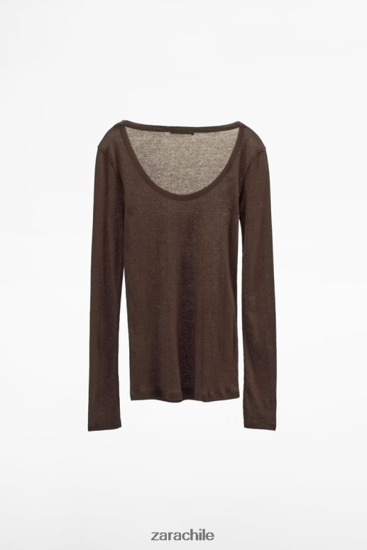 ropa cl Zara mujer camisa de canalé premium marrón JJ06N4831