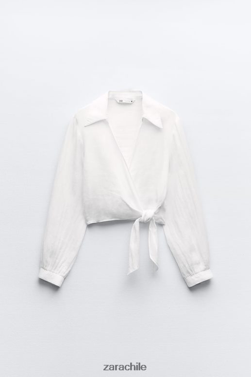 ropa cl Zara mujer camisa de lino atada blanco JJ06N4363