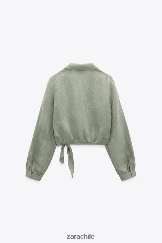 ropa cl Zara mujer camisa de lino atada caqui claro JJ06N4387
