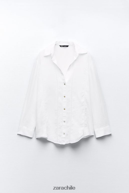 ropa cl Zara mujer camisa de lino con aplicación de encaje blanco JJ06N4418