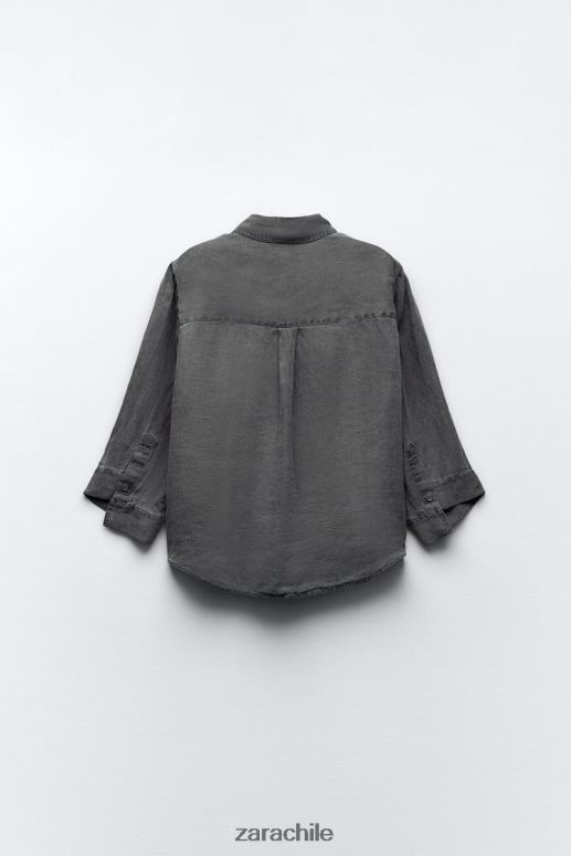 ropa cl Zara mujer camisa de lino con bolsillos gris JJ06N4350
