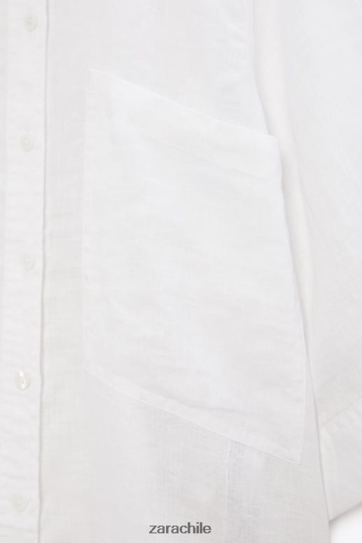 ropa cl Zara mujer camisa de lino con bolsillos ostra blanca JJ06N4377