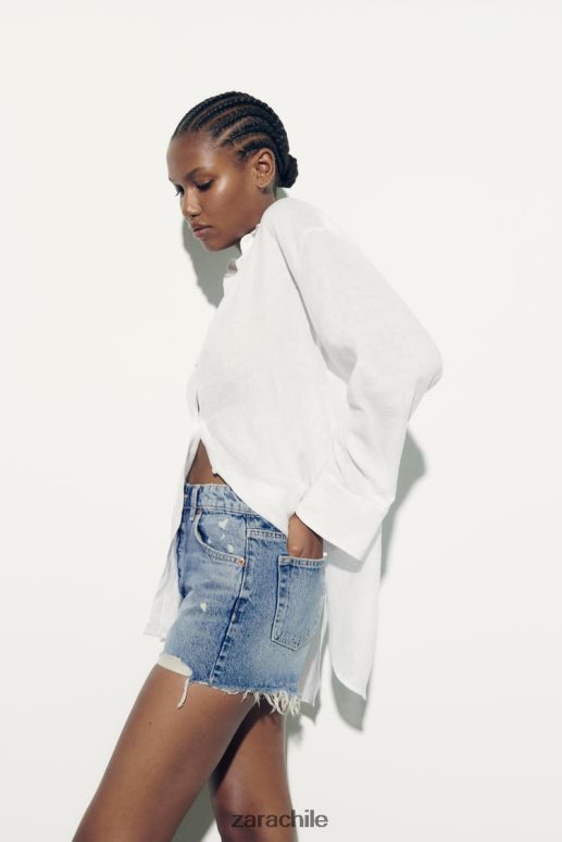 ropa cl Zara mujer camisa de lino con botones blanco JJ06N4324