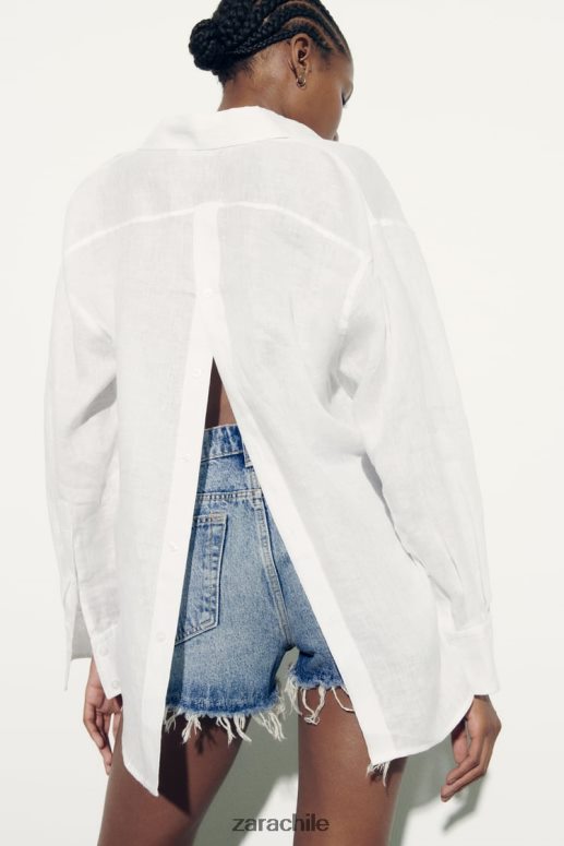 ropa cl Zara mujer camisa de lino con botones blanco JJ06N4324