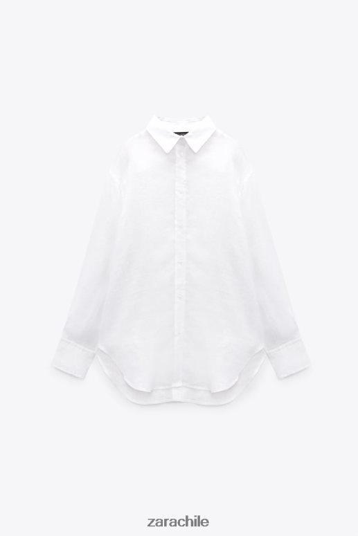 ropa cl Zara mujer camisa de lino con botones blanco JJ06N4324