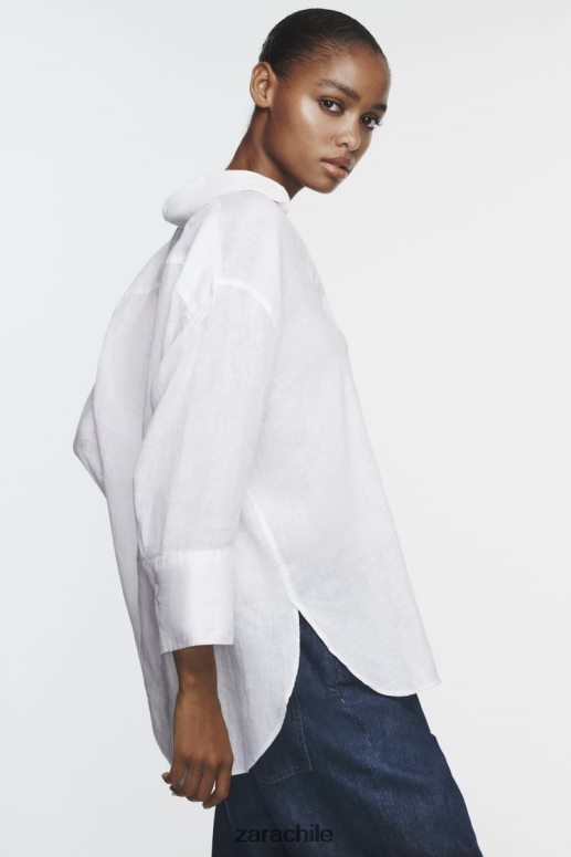 ropa cl Zara mujer camisa de lino con dobladillo asimétrico ostra blanca JJ06N4394