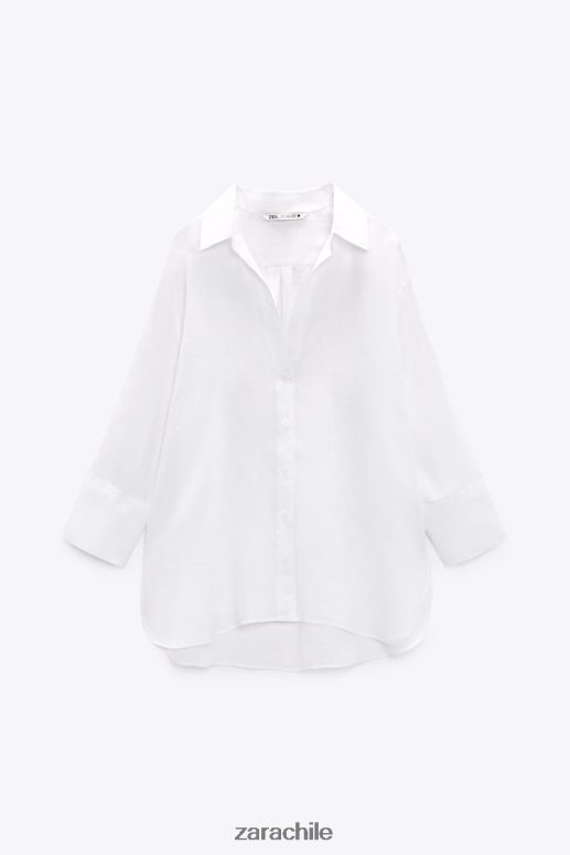 ropa cl Zara mujer camisa de lino con dobladillo asimétrico ostra blanca JJ06N4394
