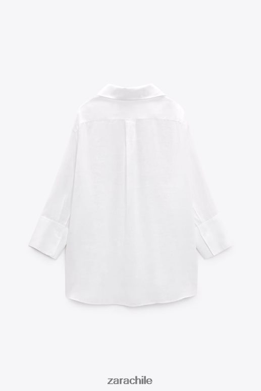 ropa cl Zara mujer camisa de lino con dobladillo asimétrico ostra blanca JJ06N4394