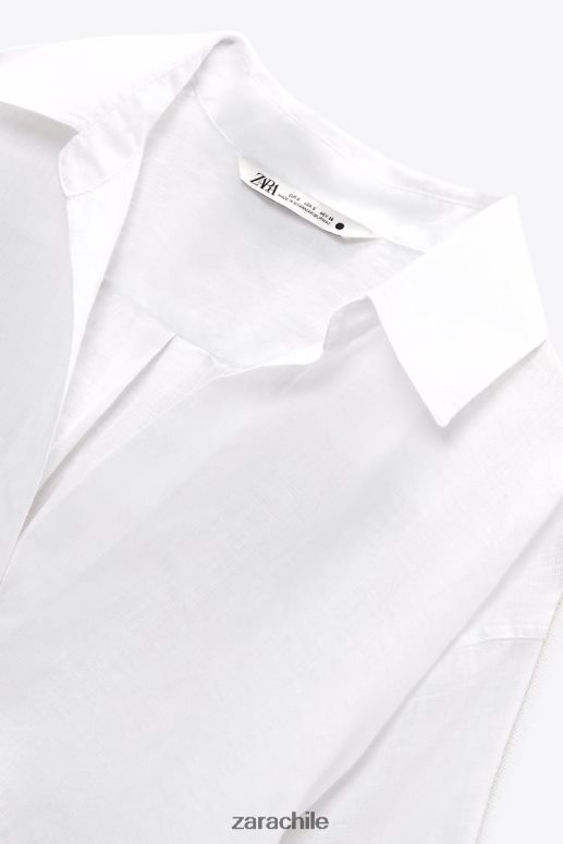 ropa cl Zara mujer camisa de lino con dobladillo asimétrico ostra blanca JJ06N4394