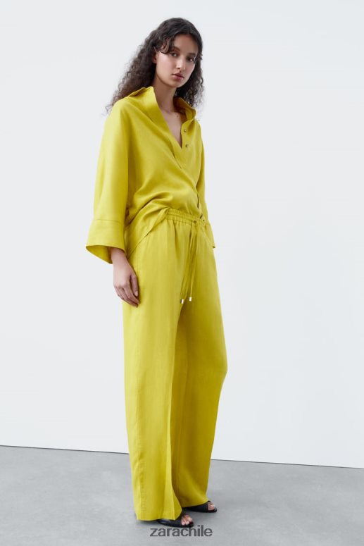 ropa cl Zara mujer camisa de lino de gran tamaño mostaza JJ06N4398