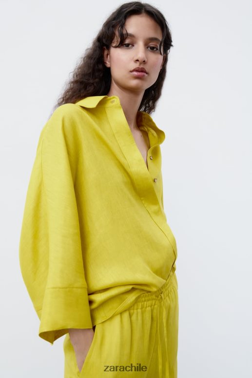 ropa cl Zara mujer camisa de lino de gran tamaño mostaza JJ06N4398