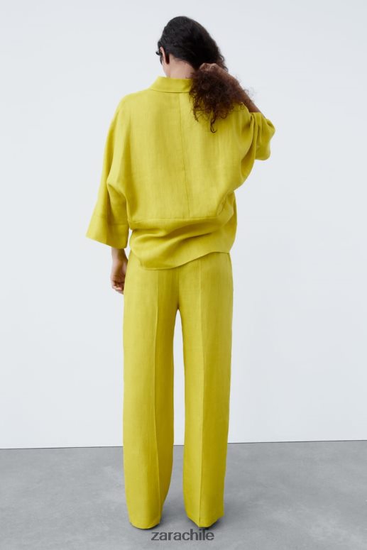 ropa cl Zara mujer camisa de lino de gran tamaño mostaza JJ06N4398