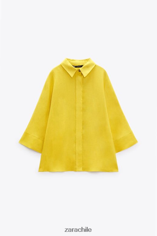ropa cl Zara mujer camisa de lino de gran tamaño mostaza JJ06N4398