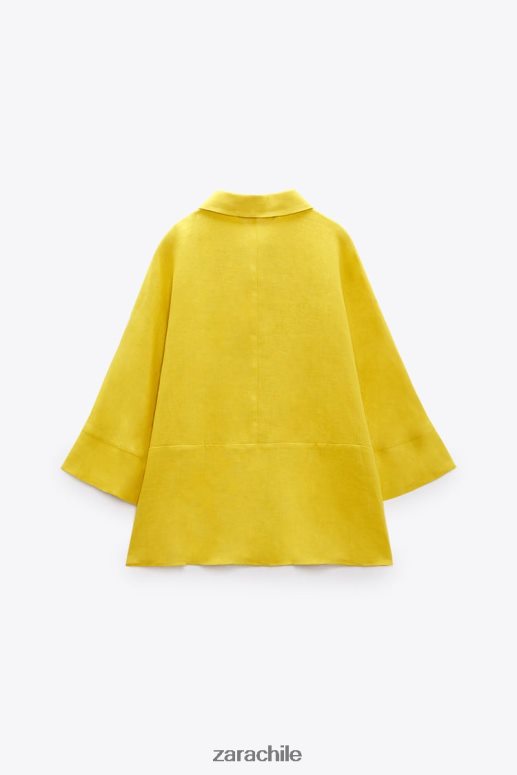 ropa cl Zara mujer camisa de lino de gran tamaño mostaza JJ06N4398