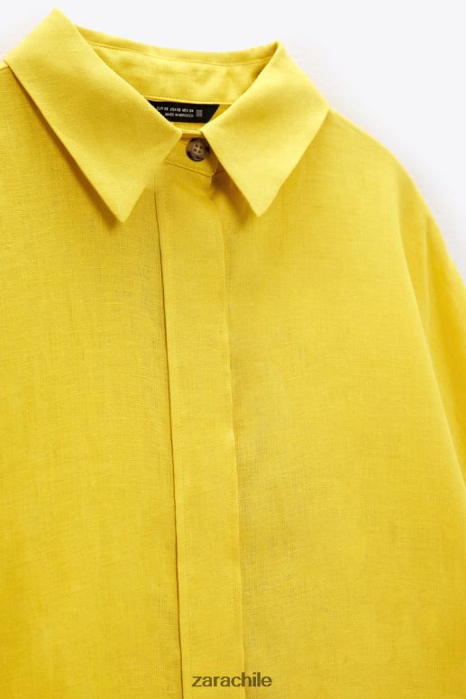 ropa cl Zara mujer camisa de lino de gran tamaño mostaza JJ06N4398