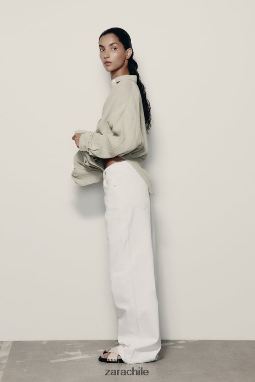 ropa cl Zara mujer camisa de lino de gran tamaño verde claro JJ06N4433