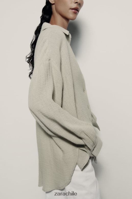 ropa cl Zara mujer camisa de lino de gran tamaño verde claro JJ06N4433