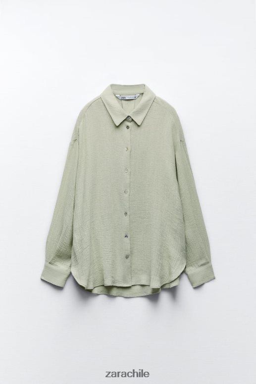 ropa cl Zara mujer camisa de lino de gran tamaño verde claro JJ06N4433