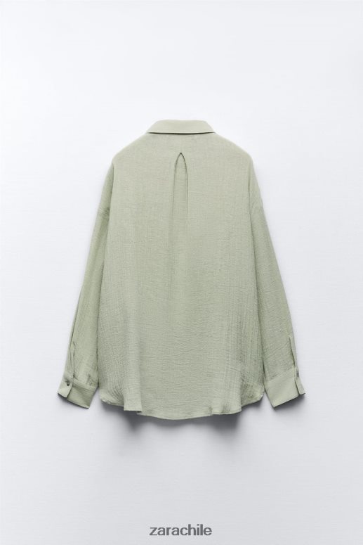 ropa cl Zara mujer camisa de lino de gran tamaño verde claro JJ06N4433