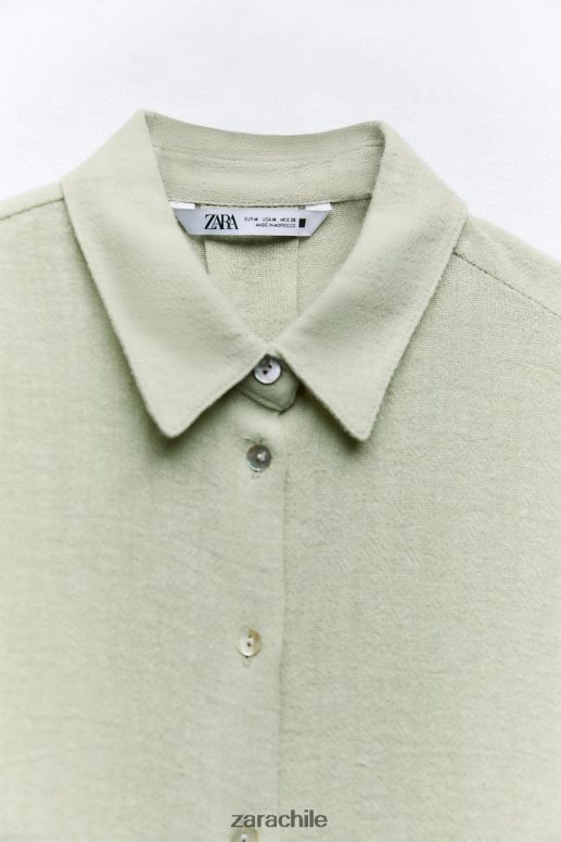 ropa cl Zara mujer camisa de lino de gran tamaño verde claro JJ06N4433