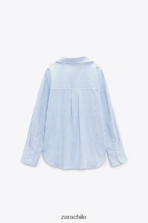 ropa cl Zara mujer camisa de mezcla de lino a rayas azul blanco JJ06N4341