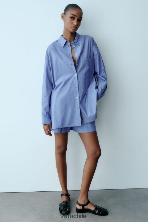 ropa cl Zara mujer camisa de popelina a rayas estilo masculino azul JJ06N4351