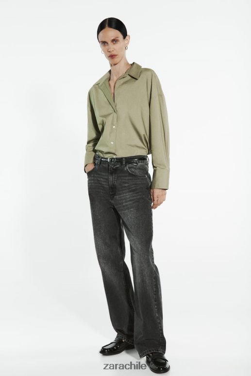 ropa cl Zara mujer camisa de popelina caqui claro JJ06N4297