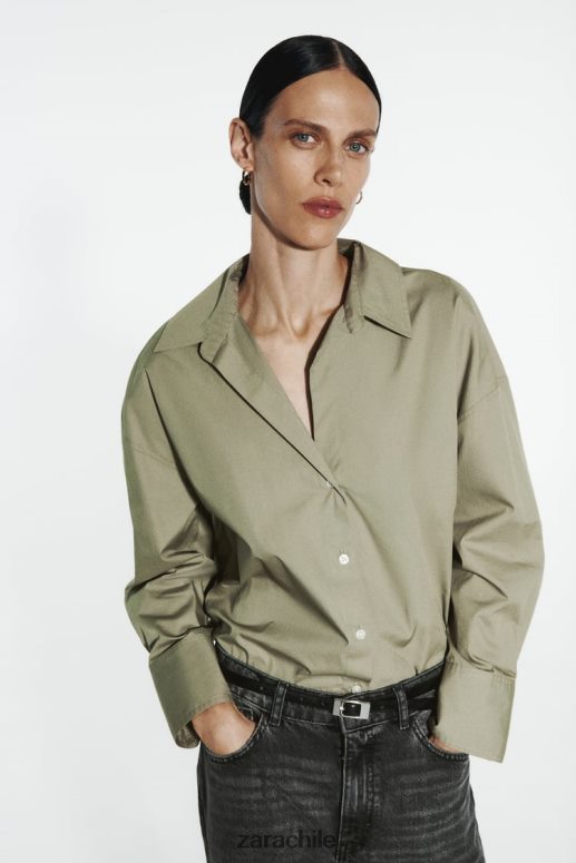 ropa cl Zara mujer camisa de popelina caqui claro JJ06N4297