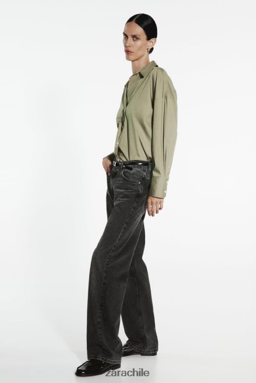 ropa cl Zara mujer camisa de popelina caqui claro JJ06N4297