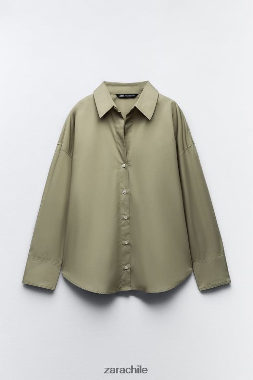 ropa cl Zara mujer camisa de popelina caqui claro JJ06N4297