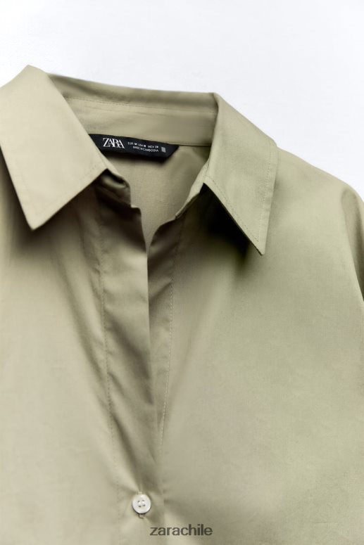 ropa cl Zara mujer camisa de popelina caqui claro JJ06N4297