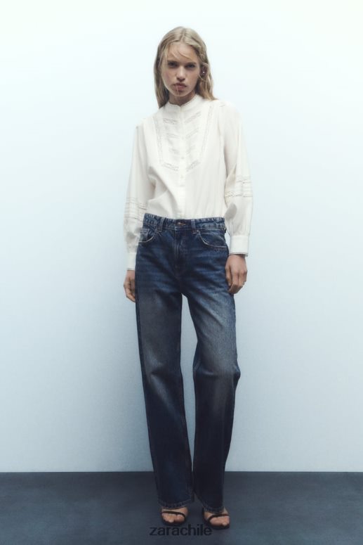 ropa cl Zara mujer camisa de popelina con aplicación de encaje crudo JJ06N4405