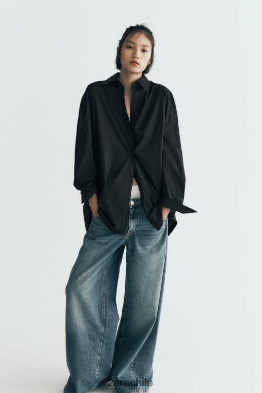 ropa cl Zara mujer camisa de popelina oversize negro JJ06N4291