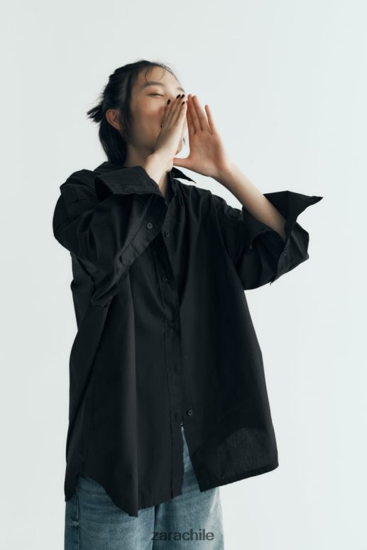 ropa cl Zara mujer camisa de popelina oversize negro JJ06N4291
