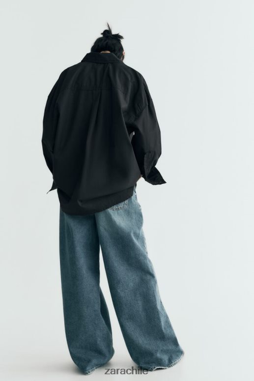 ropa cl Zara mujer camisa de popelina oversize negro JJ06N4291