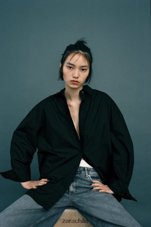 ropa cl Zara mujer camisa de popelina oversize negro JJ06N4291