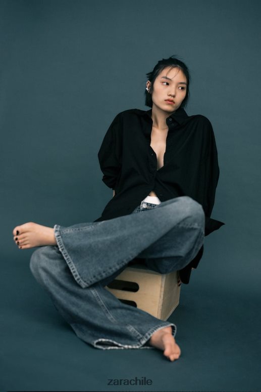 ropa cl Zara mujer camisa de popelina oversize negro JJ06N4291